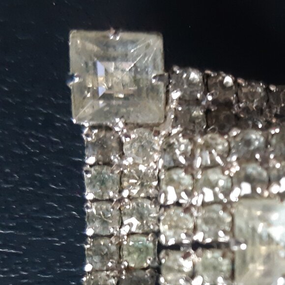 Continental Clear Rhinestone Rectangular Sliver Tone Brooch - Picture 3 of 8